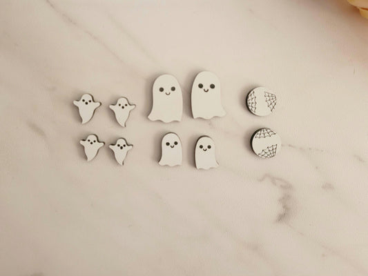 Halloween Ghost stud earring set. Laser ready jewelry engrave and cut file, SVG Instant digital download.