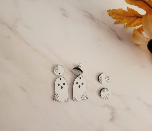 Spiderweb Ghost Dangle Earrings SVG: Laser Cut Halloween Jewelry (Digital Download