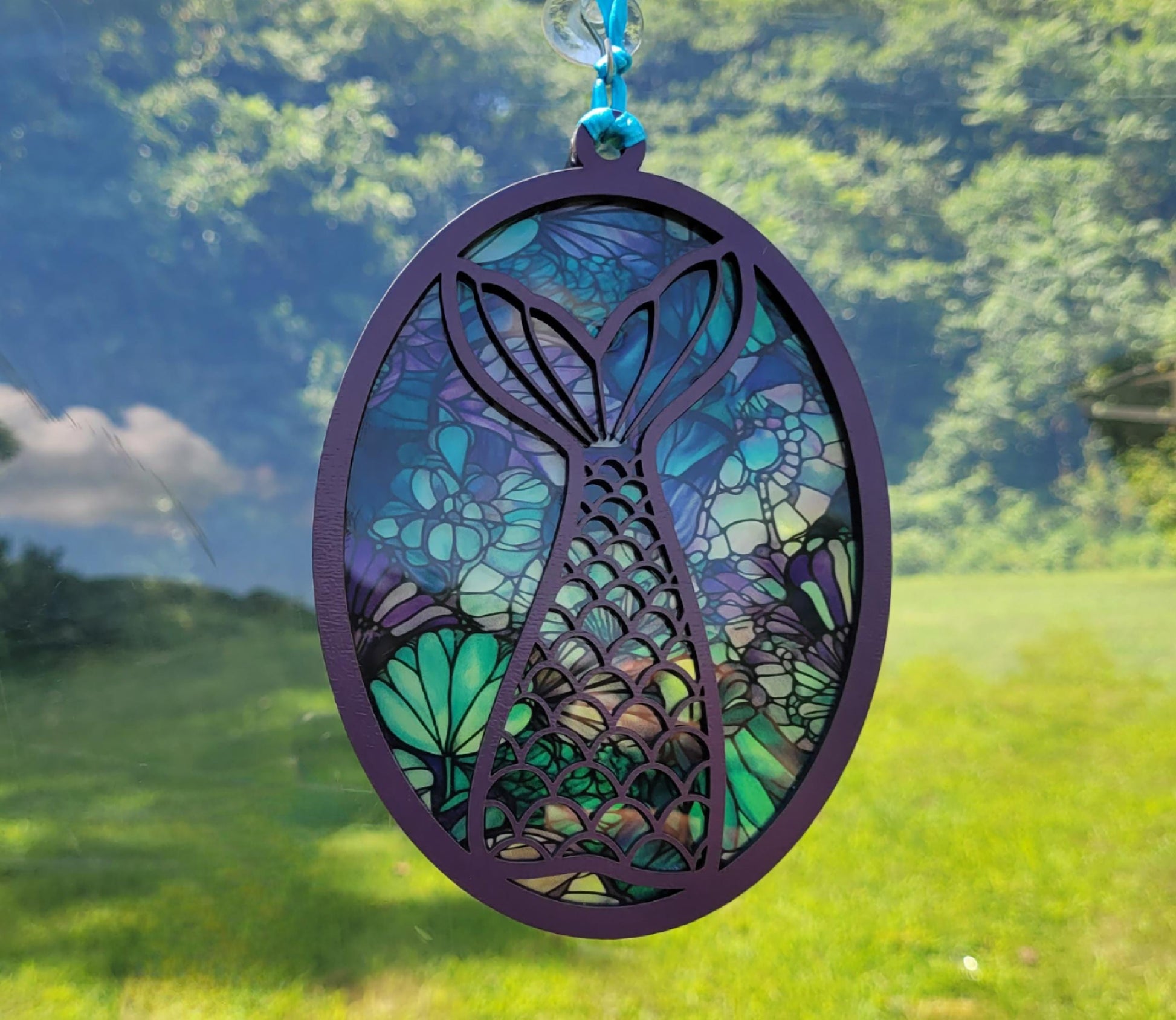 Mermaid tail window suncatcher. Laser ready cut file, SVG Instant digital download