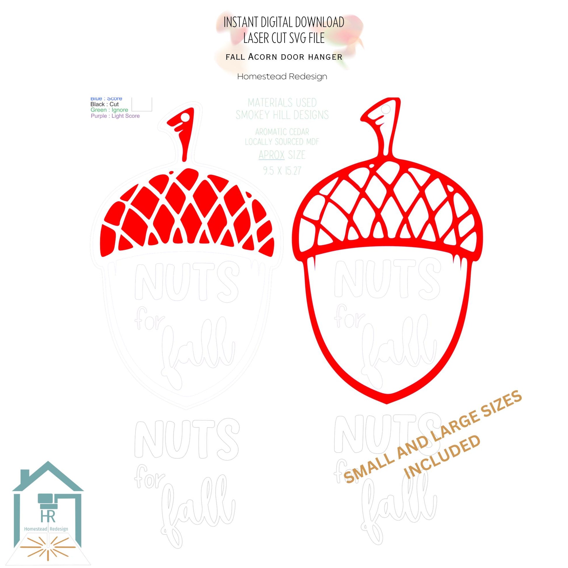 Fall Acorn Door Hanger, Small and Large nuts for fall door décor, Laser ready cut file, SVG Instant digital download, small business use.
