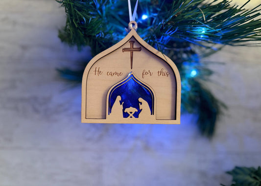 Christmas Nativity Cross Ornament, Scripture, Christian Jesus is savior, gift laser ready cut file, SVG commercial Instant digital download.