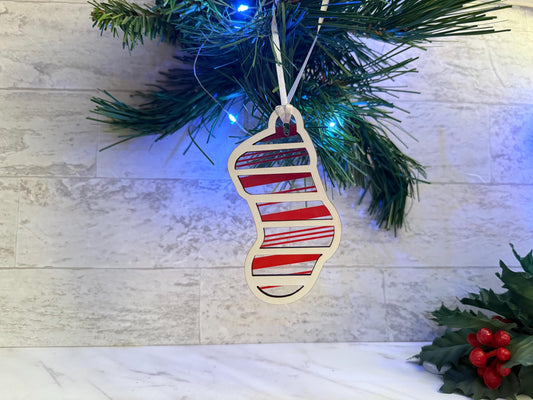 Stripe Stocking ornament, Christmas tree decoration, one available, Product sample, one of a kind laser cut decor.