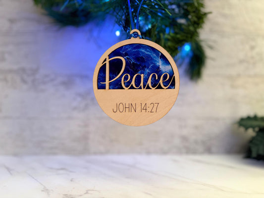 Perfect Peace Ornament, John 14:27 laser cut Christmas ornament. Religious, Christian Holiday gift.