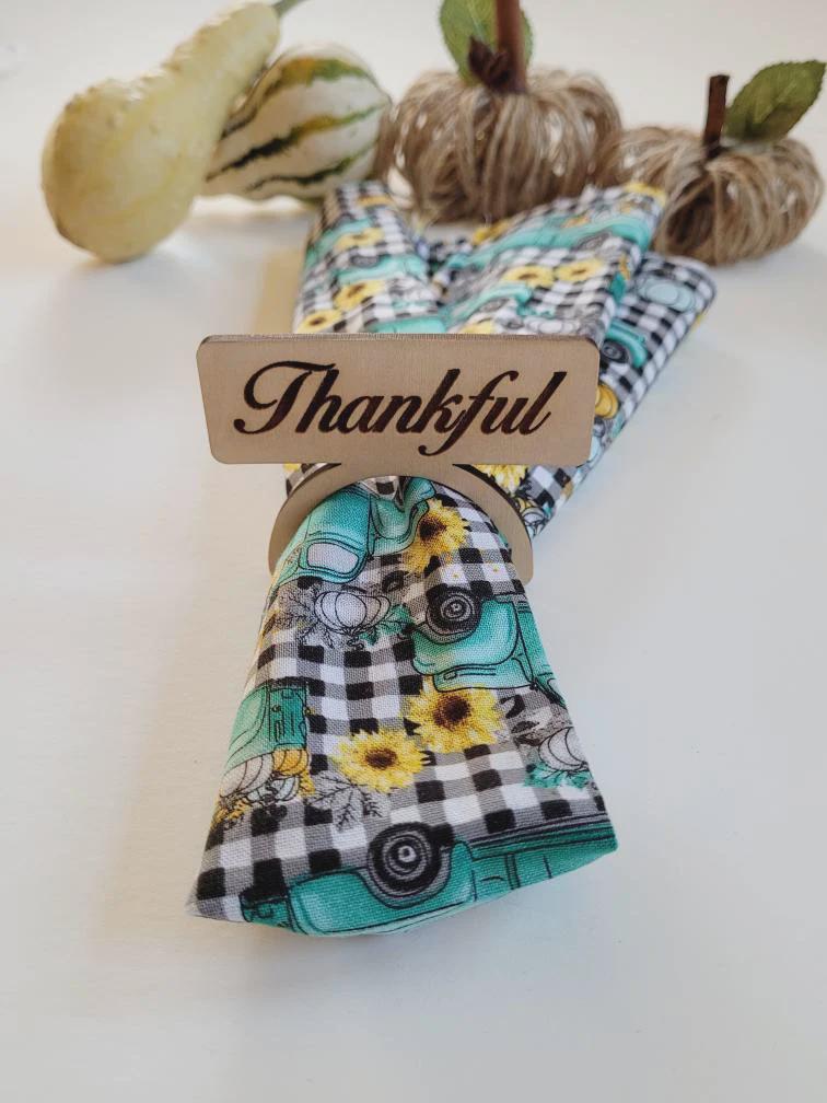 Thankful, Grateful, Blessed, Gather Napkin rings Laser ready cut file, SVG Instant digital download.