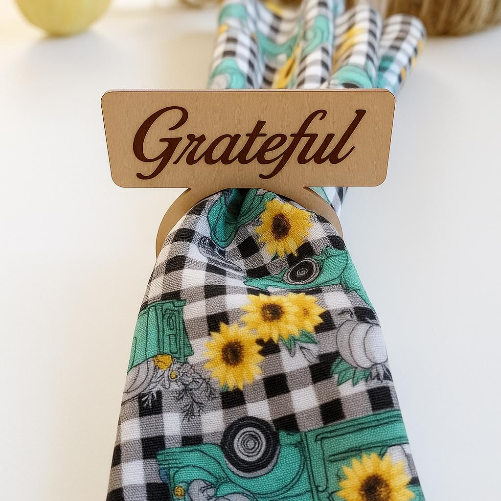 Thankful, Grateful, Blessed, Gather Napkin rings Laser ready cut file, SVG Instant digital download.