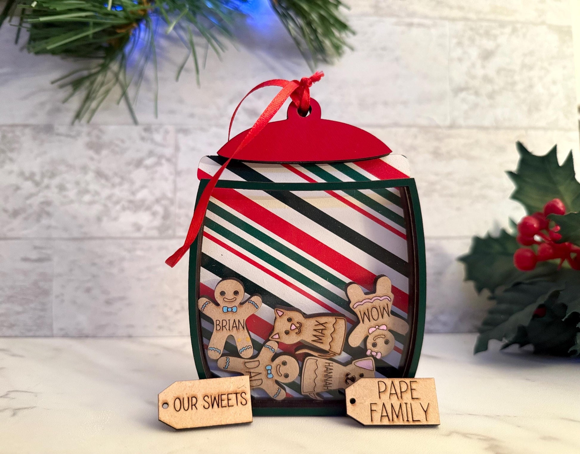 Gingerbread cookie jar Christmas tree ornament laser ready cut file, SVG Instant digital download. Unlimited small business commercial use.