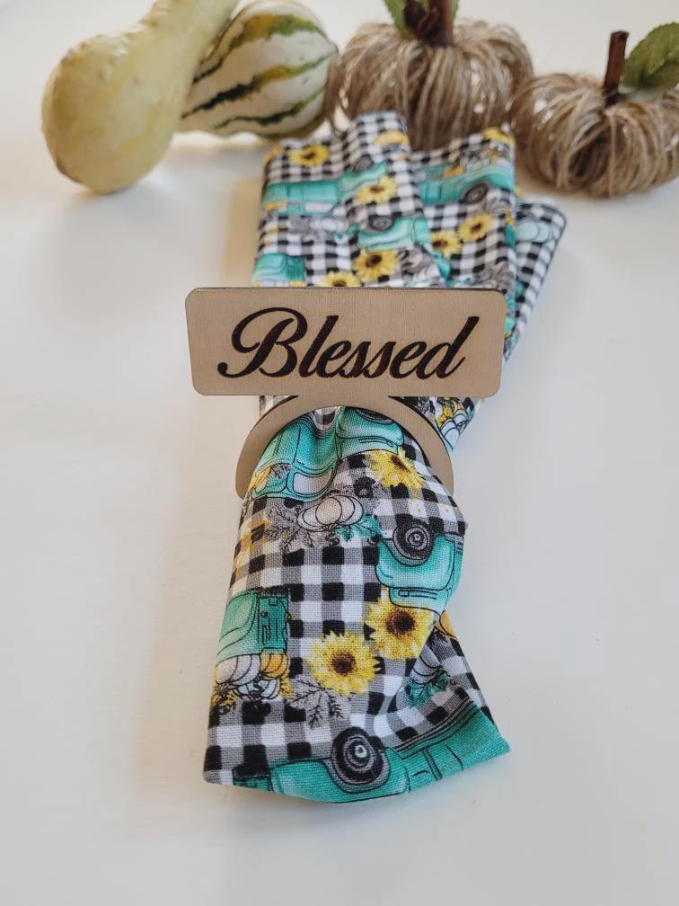 Thankful, Grateful, Blessed, Gather Napkin rings Laser ready cut file, SVG Instant digital download.