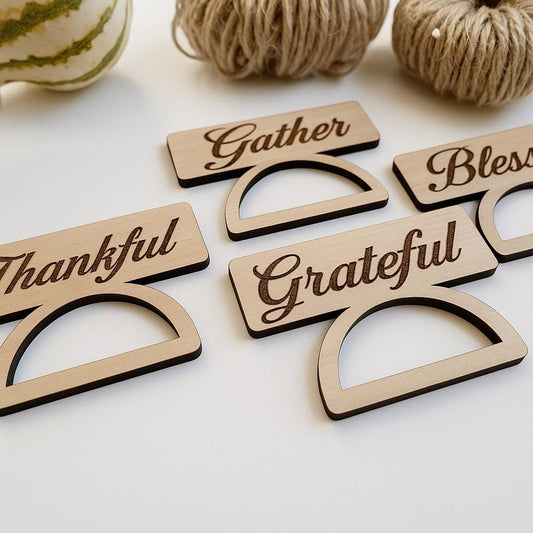 Thankful, Grateful, Blessed, Gather Napkin rings Laser ready cut file, SVG Instant digital download.