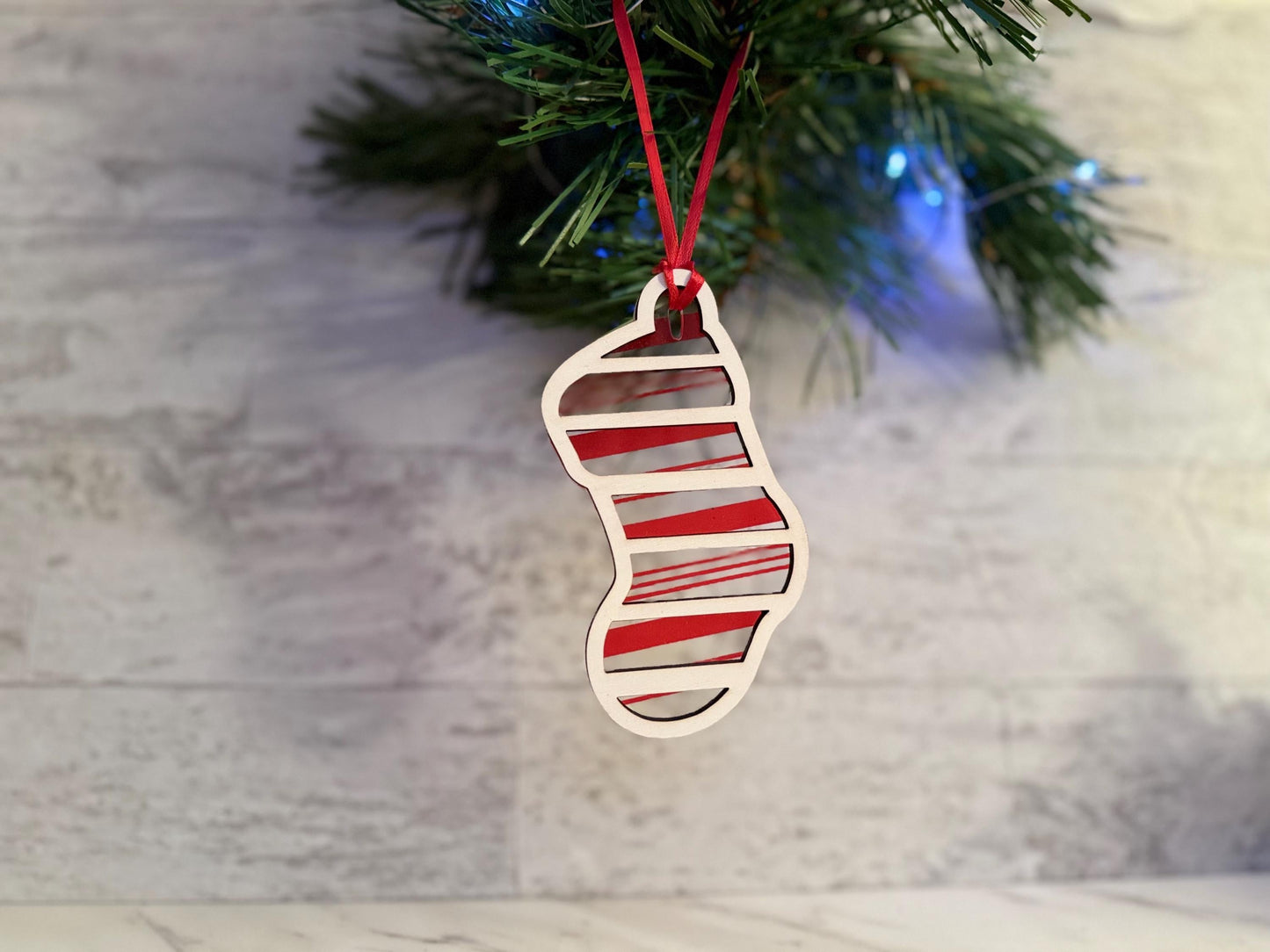 Christmas ornament SVG Bundle, 3 piece set, Stocking, tree, Santa hat, laser ready cut file, digital download.