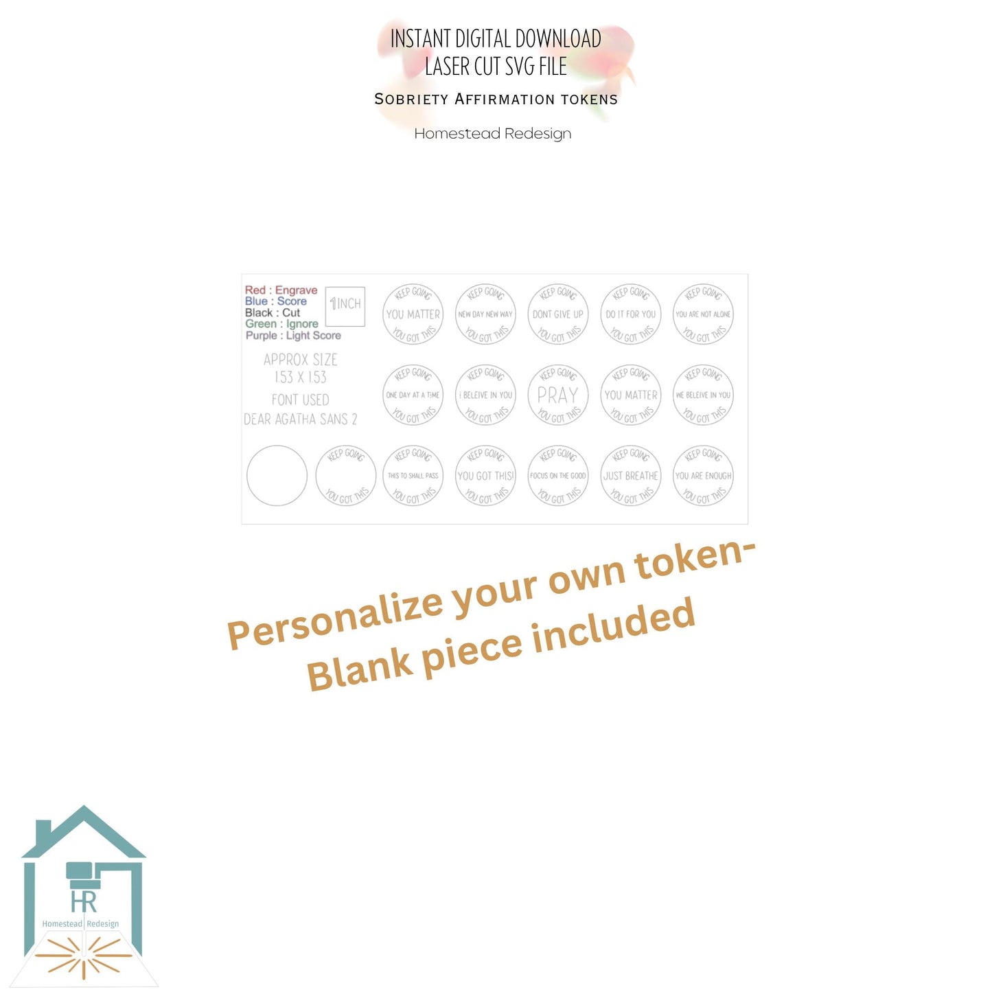 Sobriety affirmations tokens, Laser ready cut file, SVG Instant digital download.