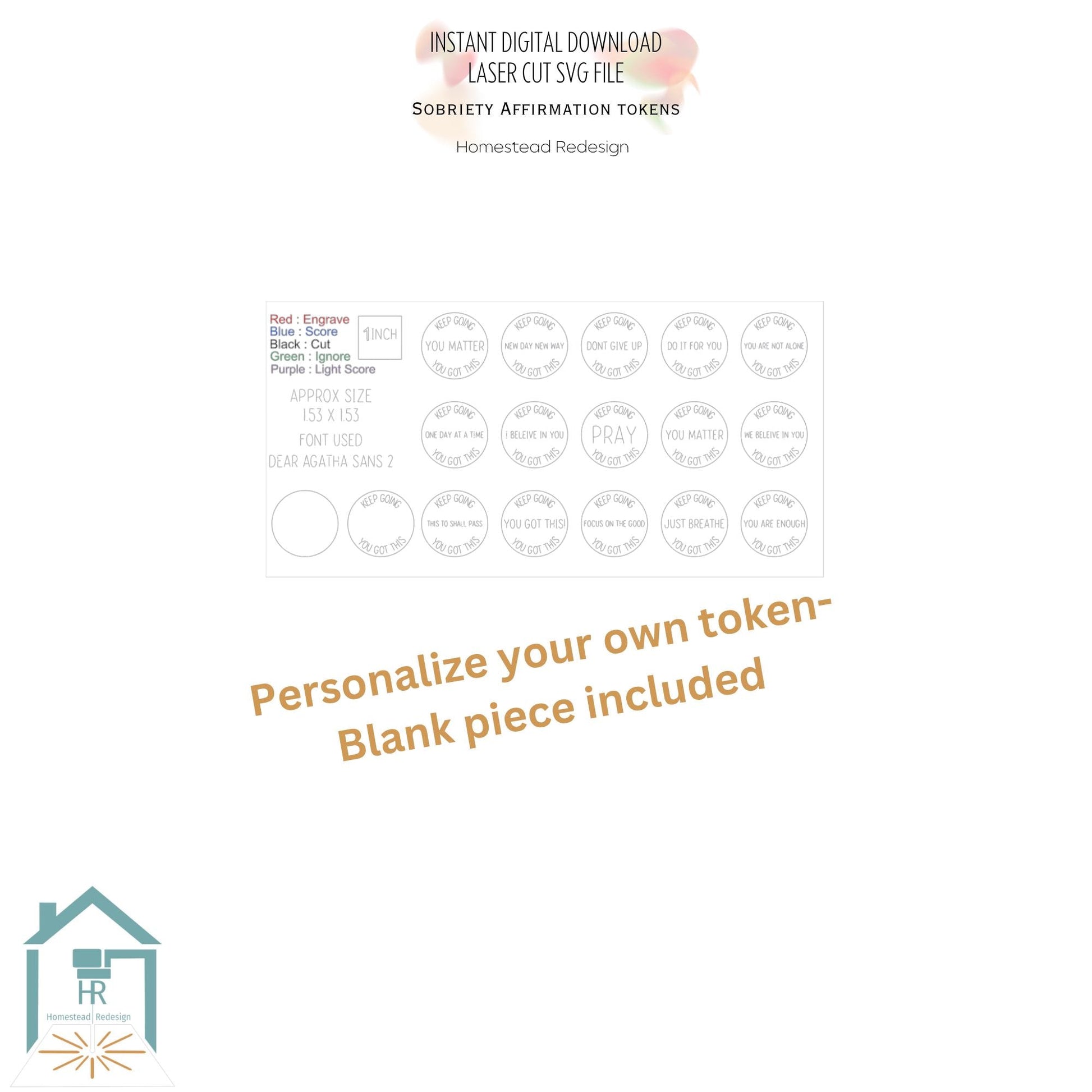Sobriety affirmations tokens, Laser ready cut file, SVG Instant digital download.