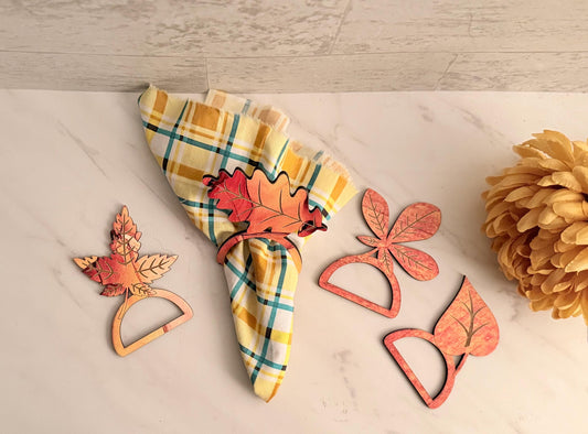 Fall leaf engraved napkin rings, Thanksgiving Decor, Laser ready cut file, SVG Instant digital download.
