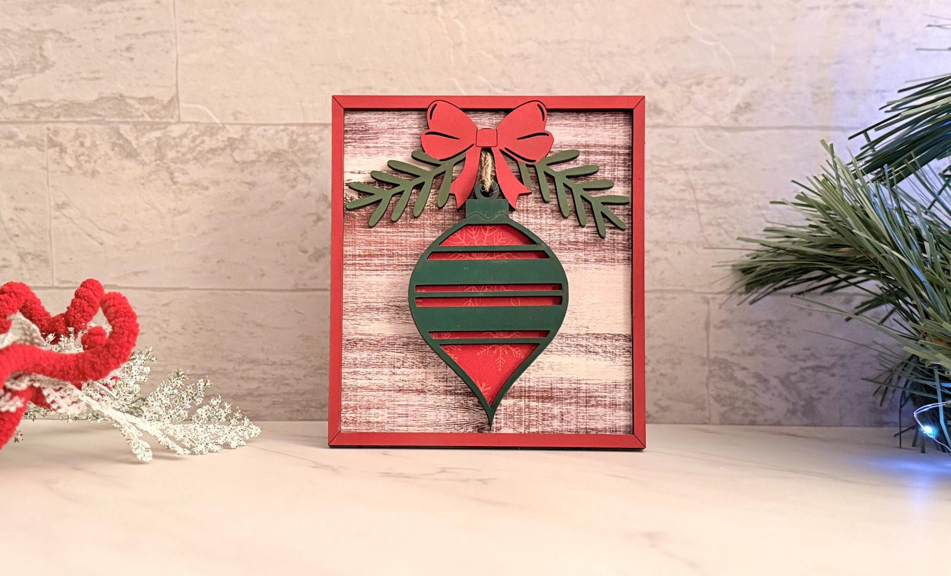 Framed Christmas ornament Art décor, laser ready cut file, SVG digital download.