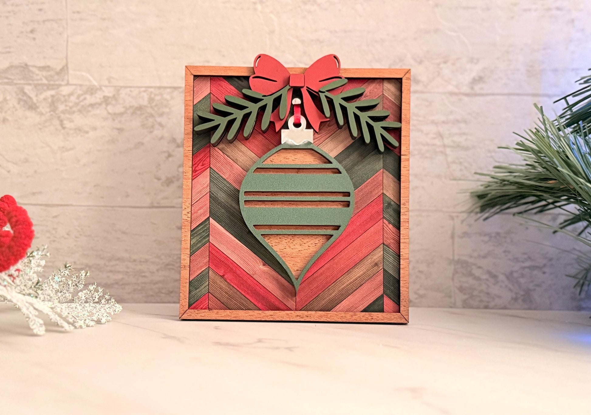 Framed Christmas ornament Art décor, laser ready cut file, SVG digital download.
