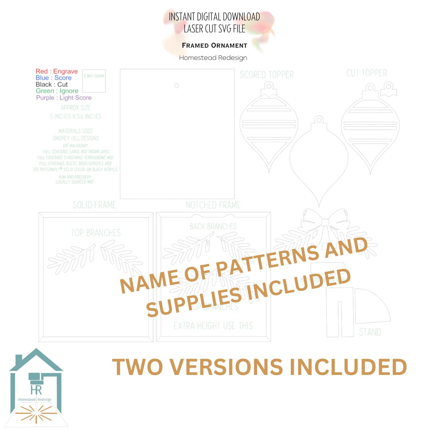 Framed Christmas ornament Art décor, laser ready cut file, SVG digital download.