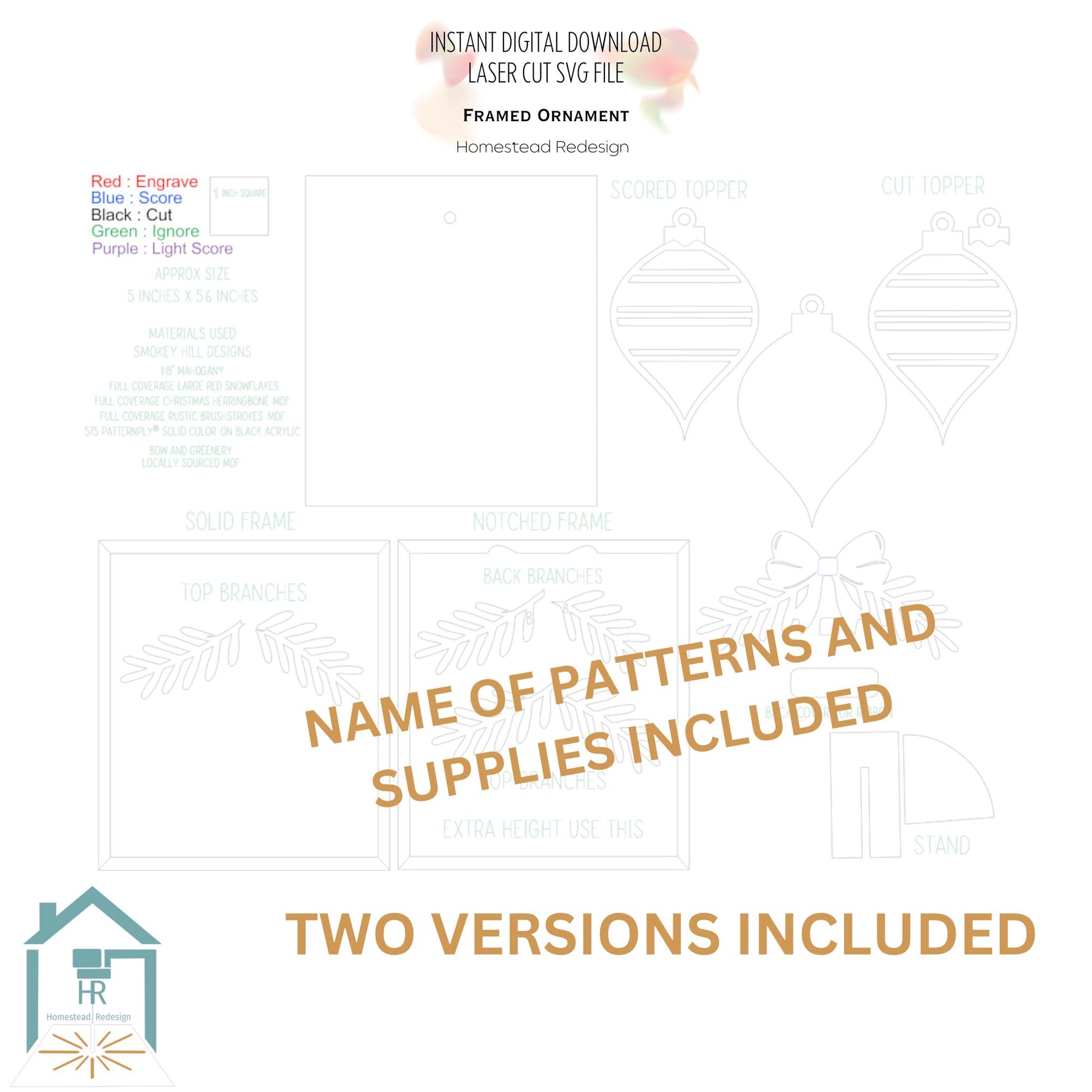 Framed Christmas ornament Art décor, laser ready cut file, SVG digital download.