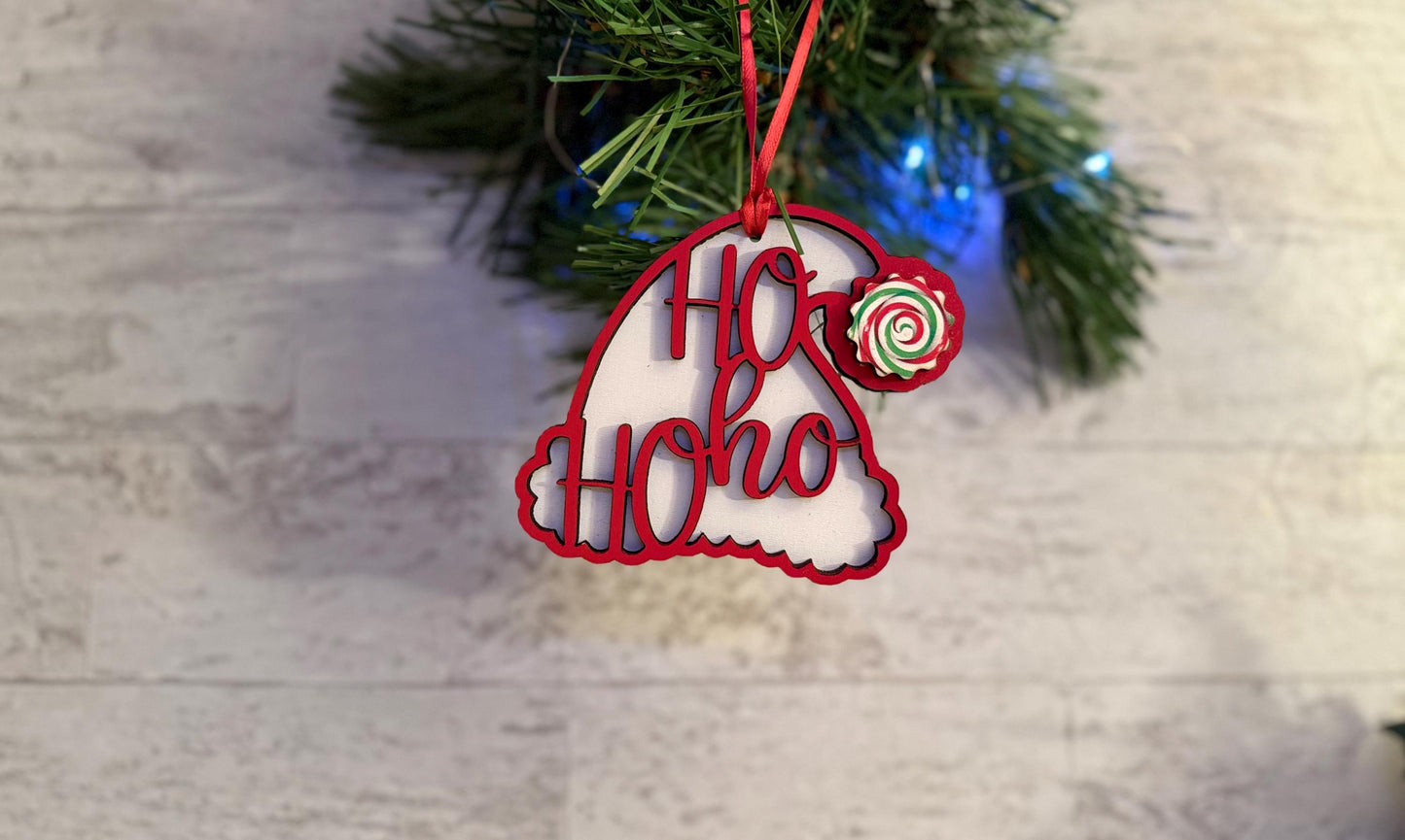 Christmas ornament SVG Bundle, 3 piece set, Stocking, tree, Santa hat, laser ready cut file, digital download.