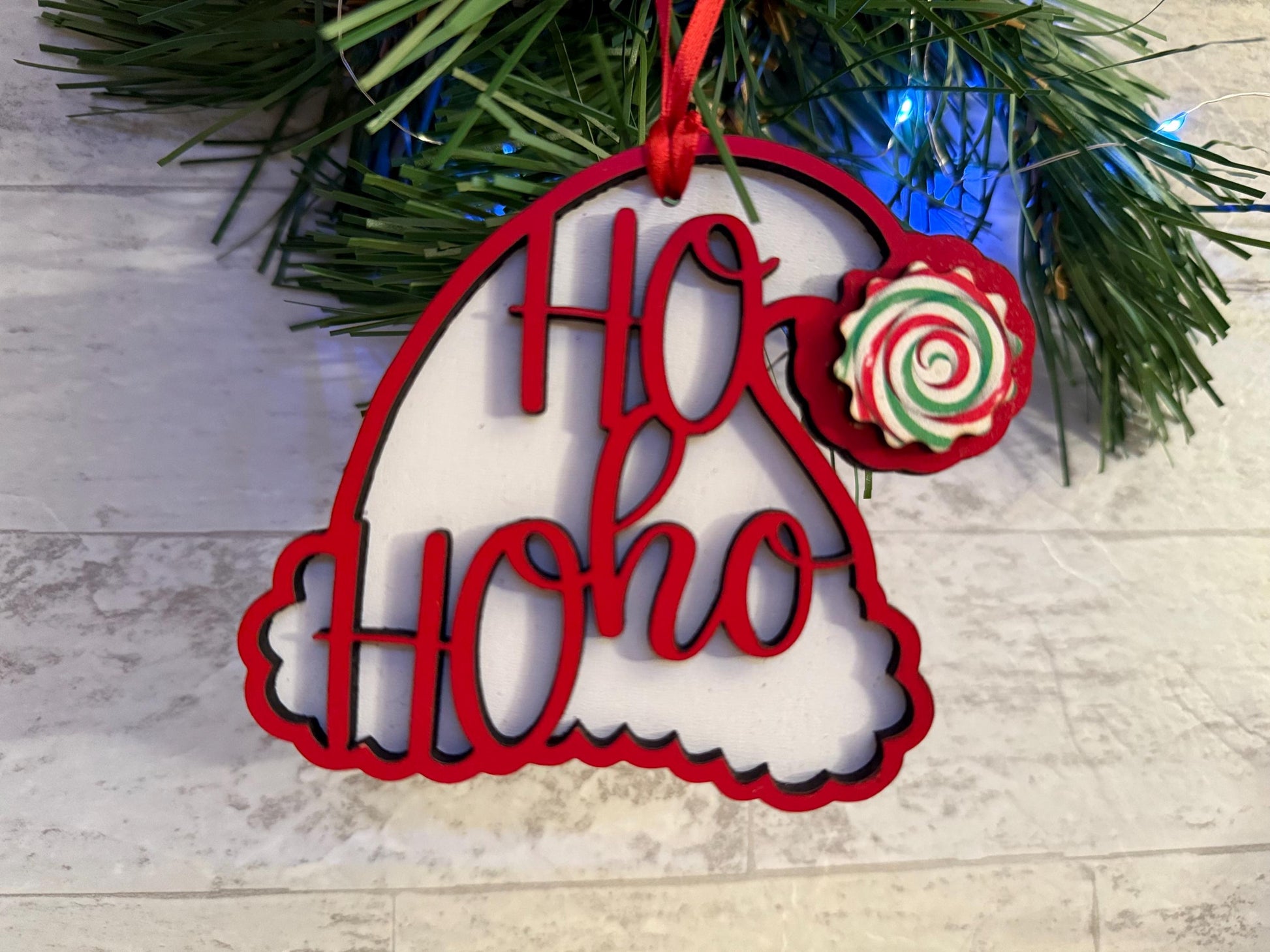 Christmas ornament SVG Bundle, 3 piece set, Stocking, tree, Santa hat, laser ready cut file, digital download.