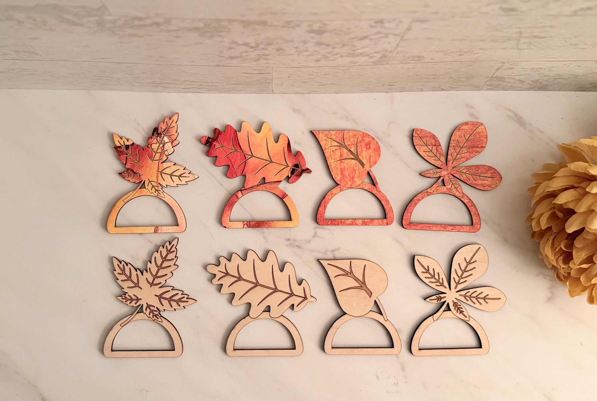 Fall leaf engraved napkin rings, Thanksgiving Decor, Laser ready cut file, SVG Instant digital download.