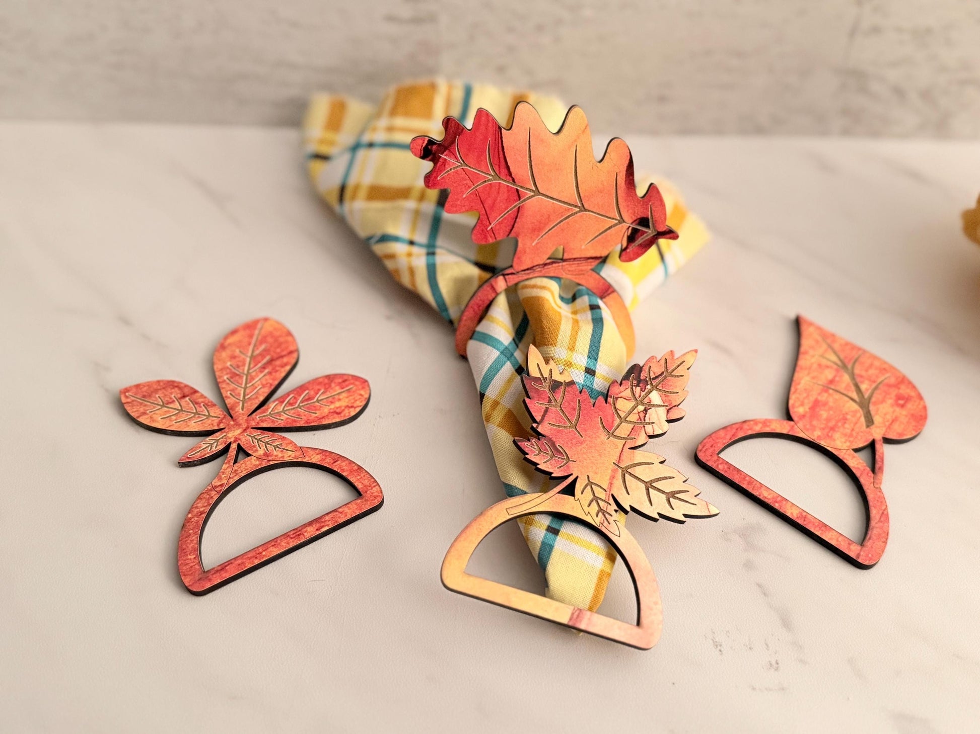 Fall leaf engraved napkin rings, Thanksgiving Decor, Laser ready cut file, SVG Instant digital download.