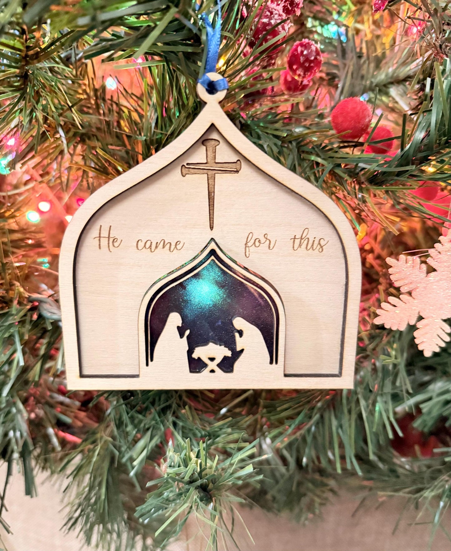 Christmas Nativity Cross Ornament, Scripture, Christian Jesus is savior, gift laser ready cut file, SVG commercial Instant digital download.