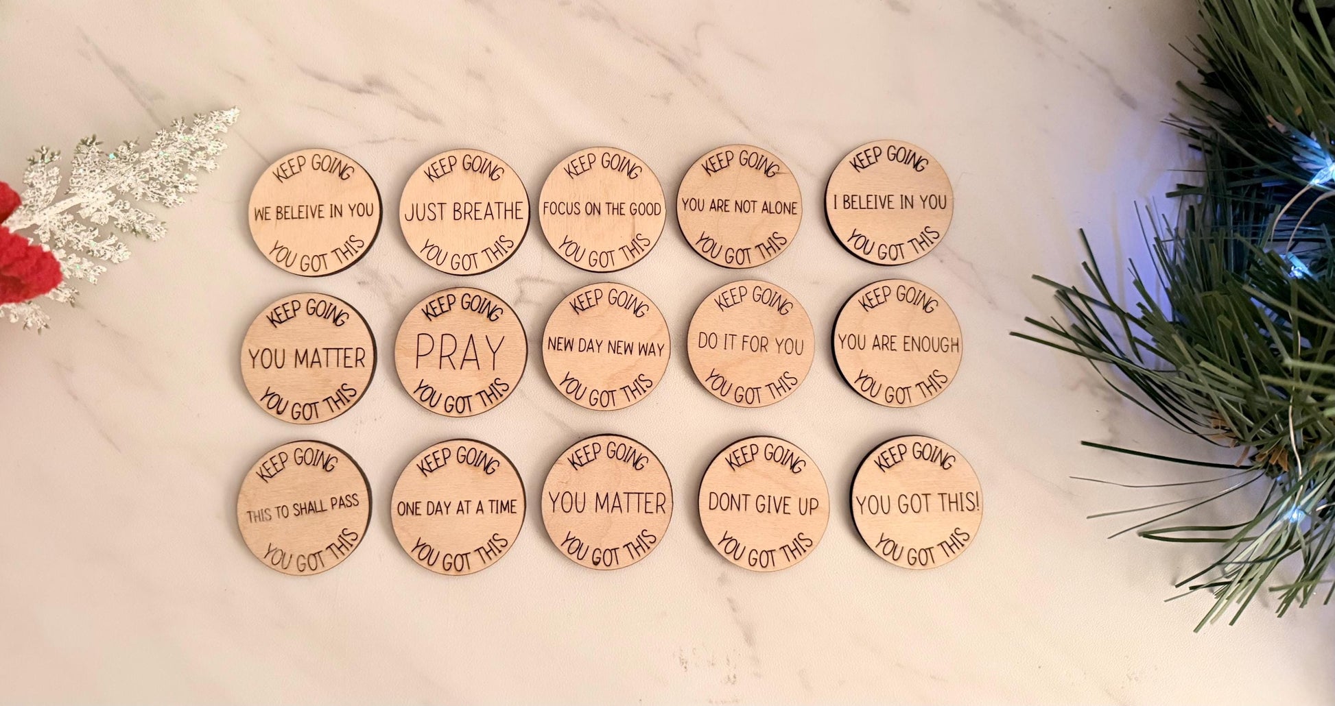 Serenity Prayer laser engraved and cut Christmas ornament, Recovery encouragement.