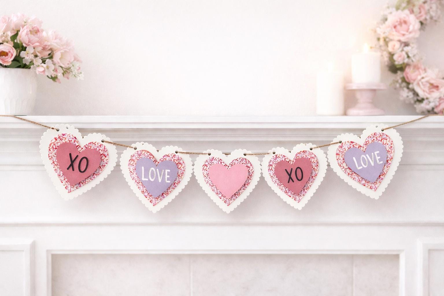 Valentines Mantel Heart Garland Laser Cut File, SVG Digital Download