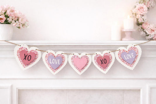 Valentines Mantel Heart Garland Laser Cut File, SVG Digital Download
