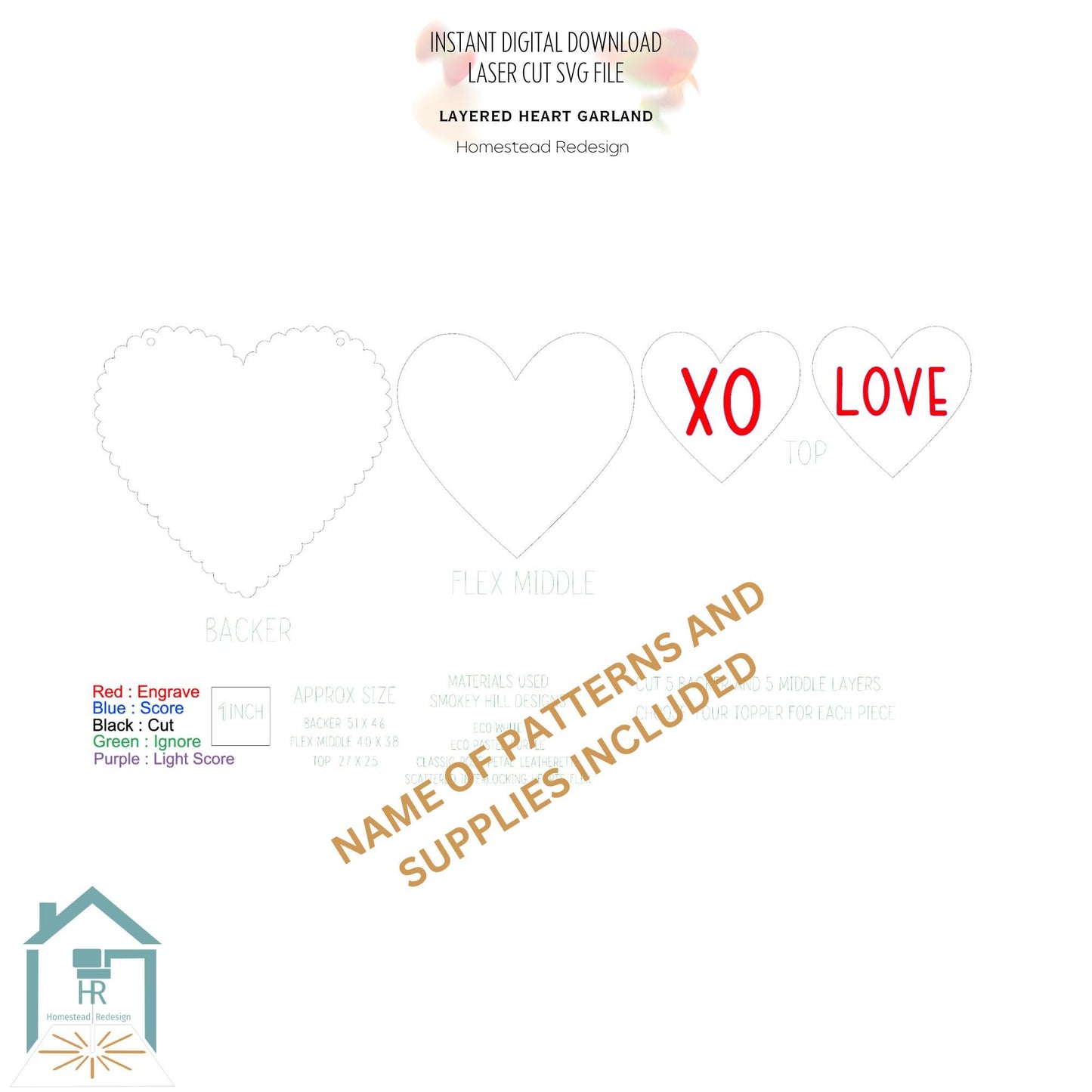 Valentines Mantel Heart Garland Laser Cut File, SVG Digital Download