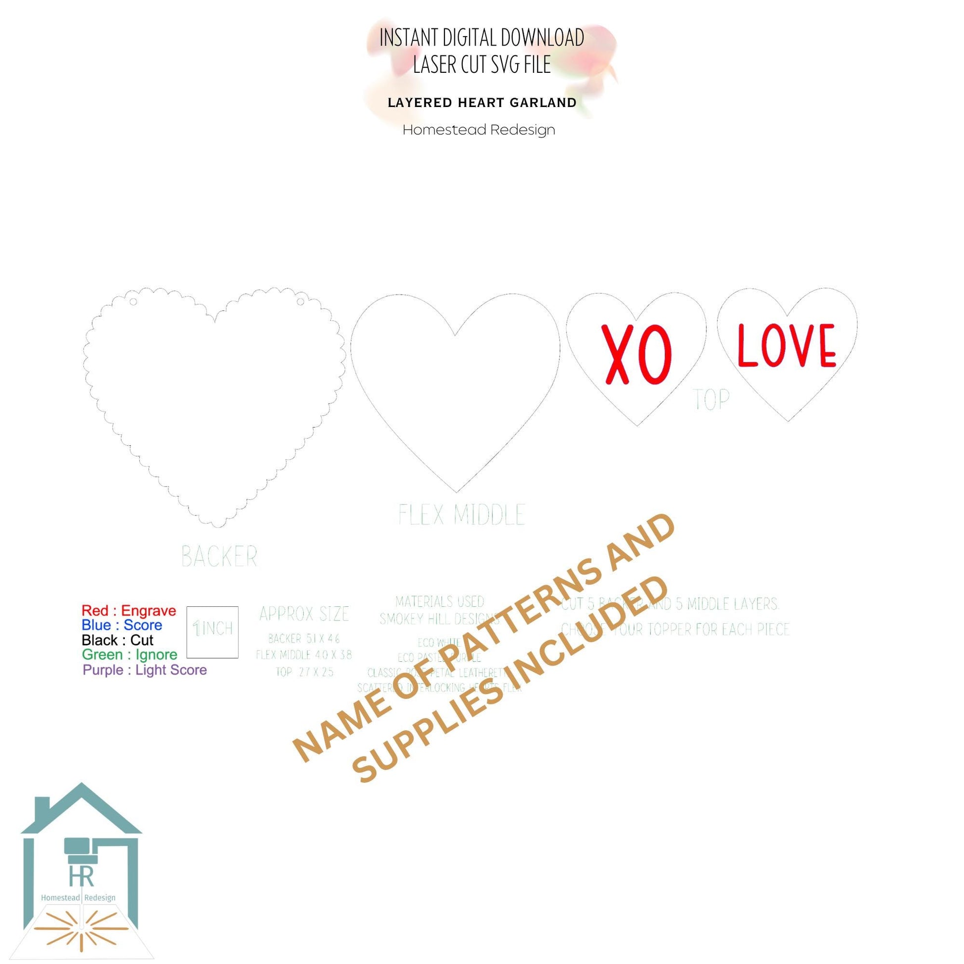 Valentines Mantel Heart Garland Laser Cut File, SVG Digital Download