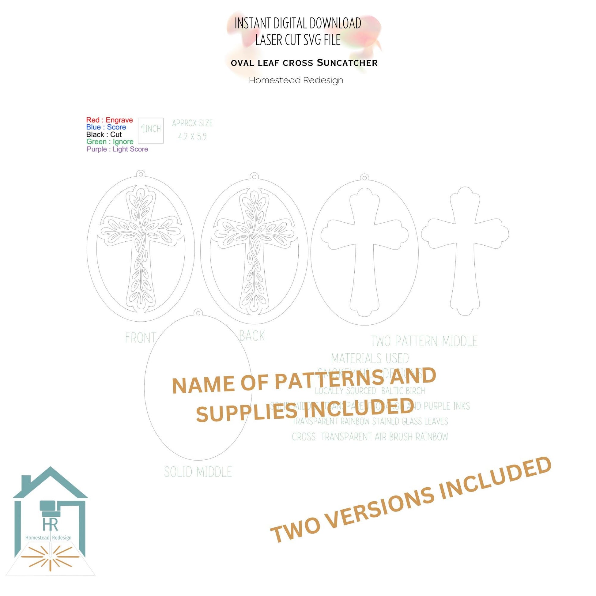 Oval leaf Cross Suncatcher Laser Ready Cut file, SVG Instant digital download.
