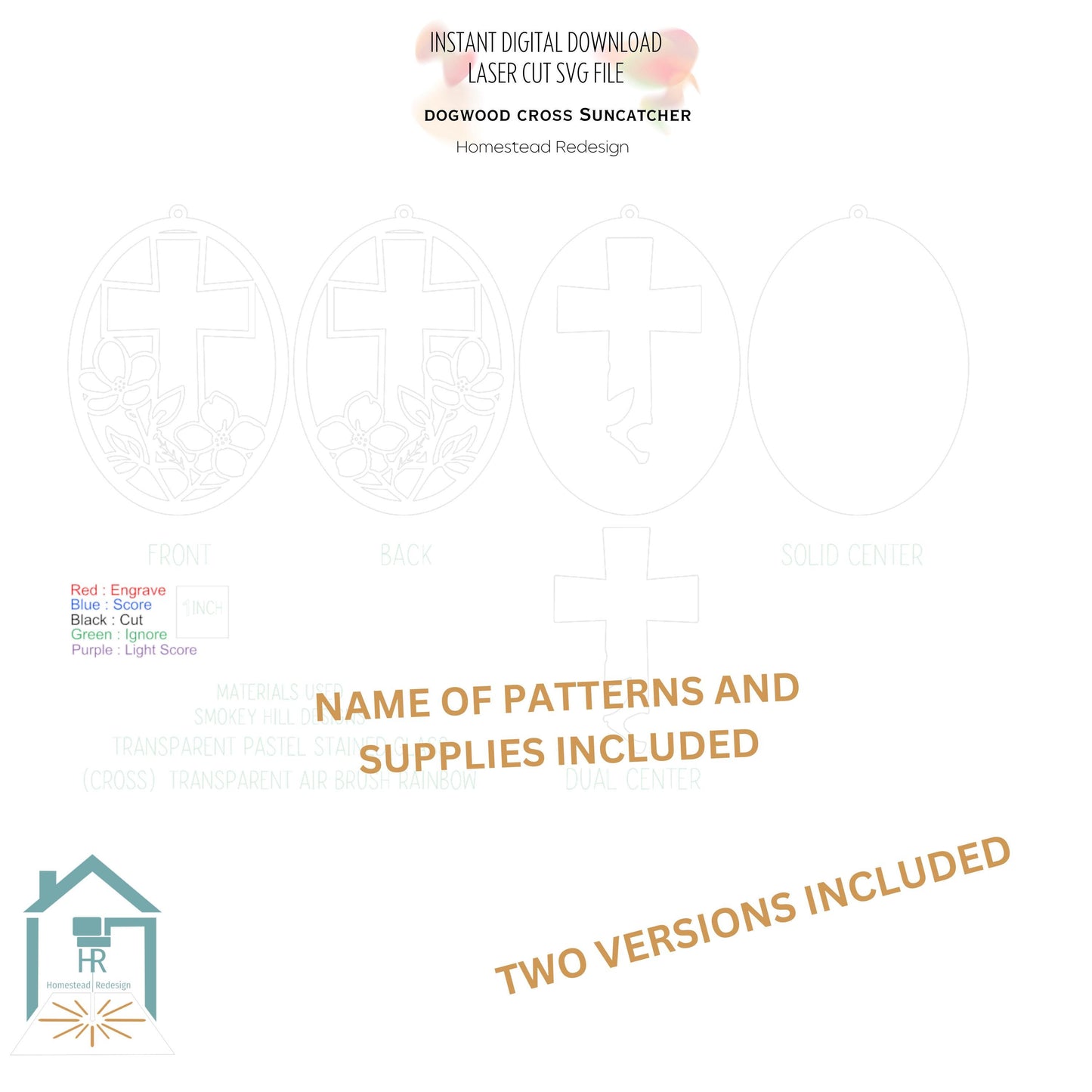 Oval Dogwood Cross Suncatcher Laser Ready Cut file, SVG Instant digital download.
