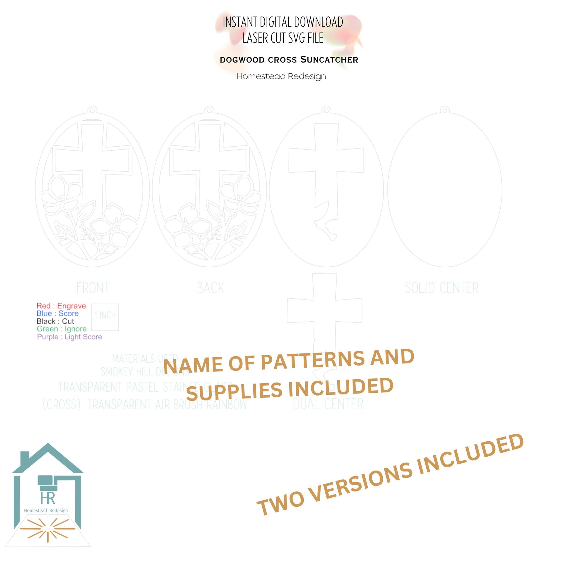 Oval Dogwood Cross Suncatcher Laser Ready Cut file, SVG Instant digital download.