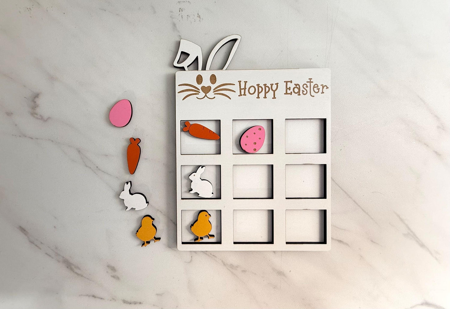 Hoppy Easter Tic Tac Toe Laser ready cut file, SVG Instant digital download, small business commercial use.