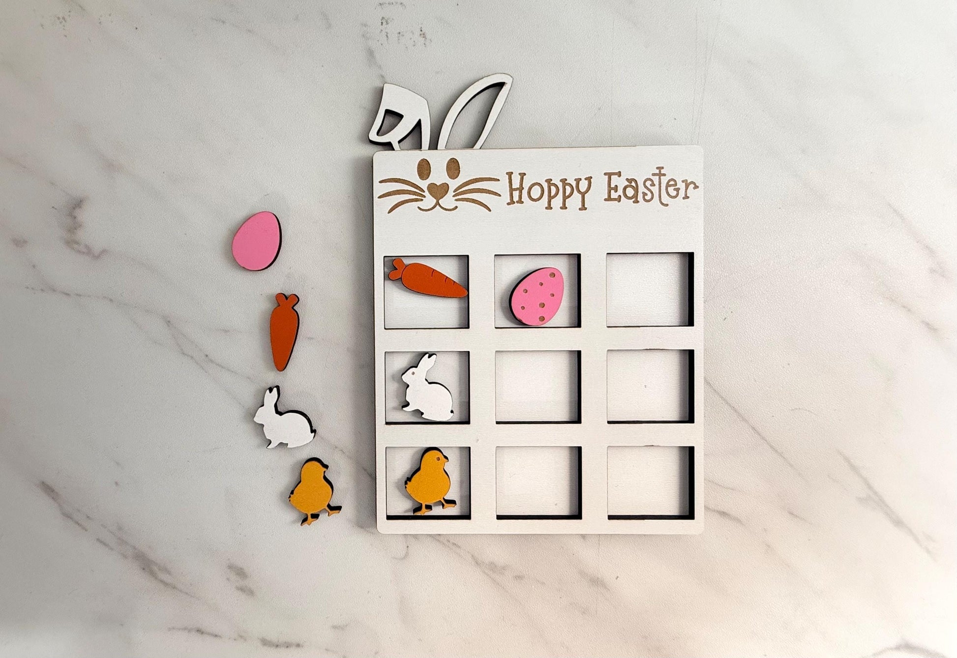 Hoppy Easter Tic Tac Toe Laser ready cut file, SVG Instant digital download, small business commercial use.
