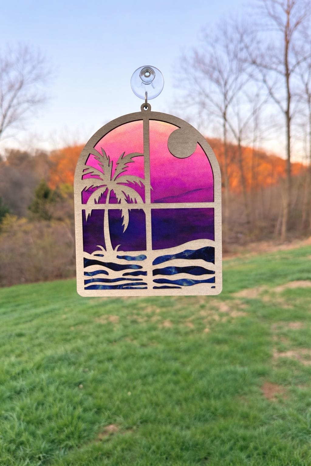 Tropical Palm tree Sun Catcher SVG, Coastal Beach Window Decor, Summer digital download Laser Cut file.
