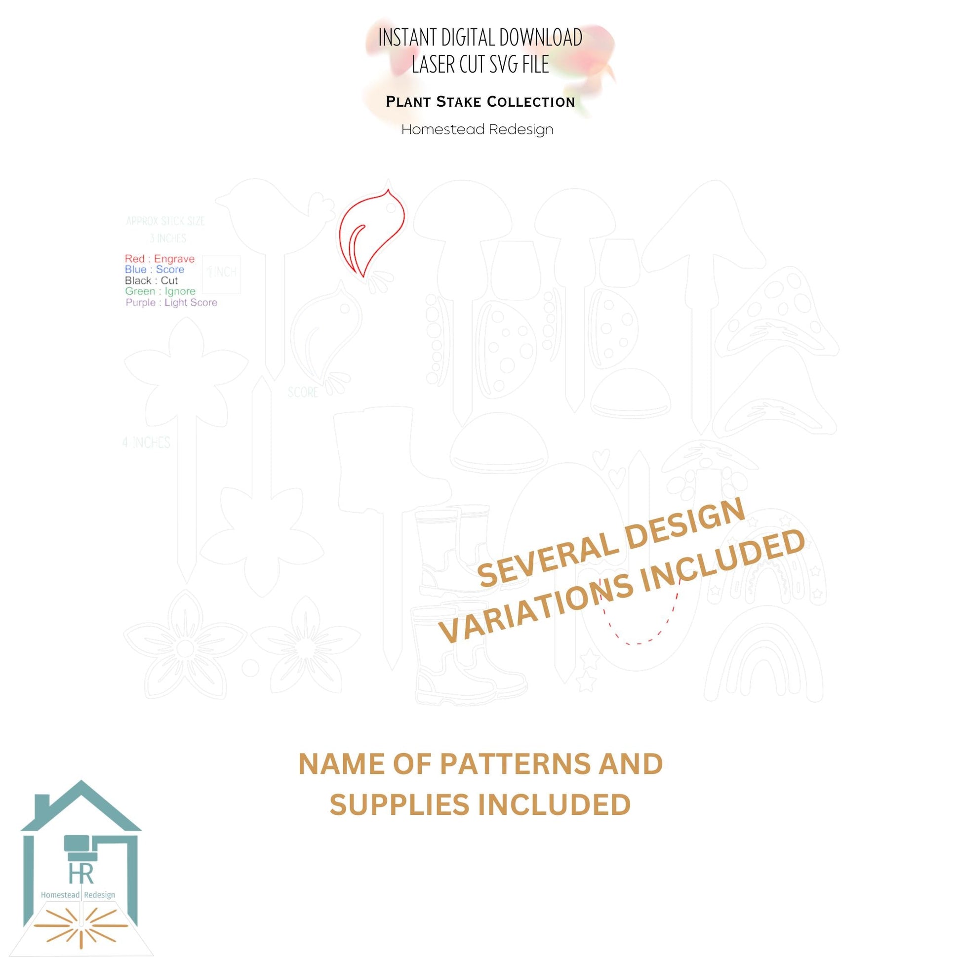 Plant Stake SVG, Flower Pot accessories Collection, Mushroom, Bird, Boot, Rainbow, Flower, digital download Laser Cut file.