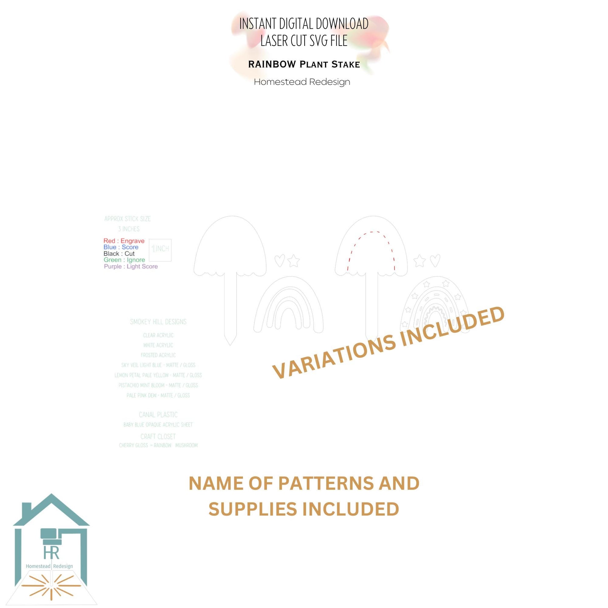 Boho Rainbow Plant Stake SVG, Flower Pot accessories, digital download Laser Cut file.