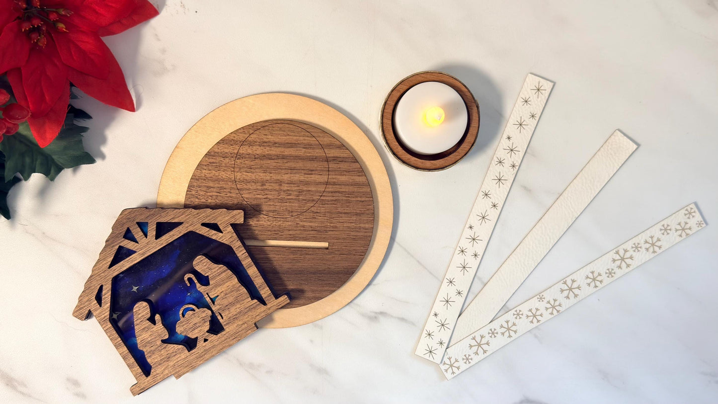 Christmas Tea light holder set Nativity, Sled, Present Laser Ready Cut file, SVG Instant digital download.