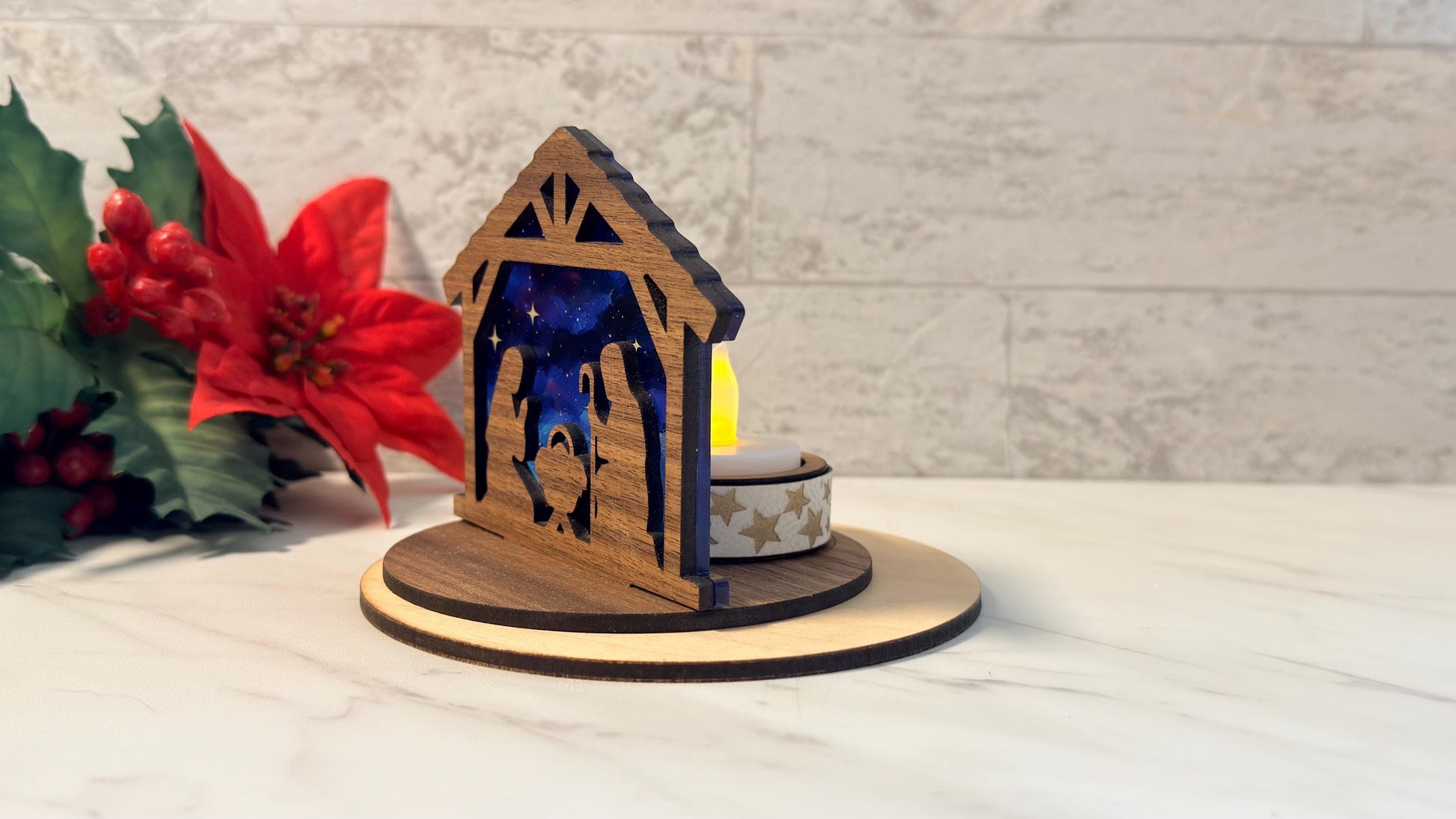 Christmas Tea light holder set Nativity, Sled, Present Laser Ready Cut file, SVG Instant digital download.