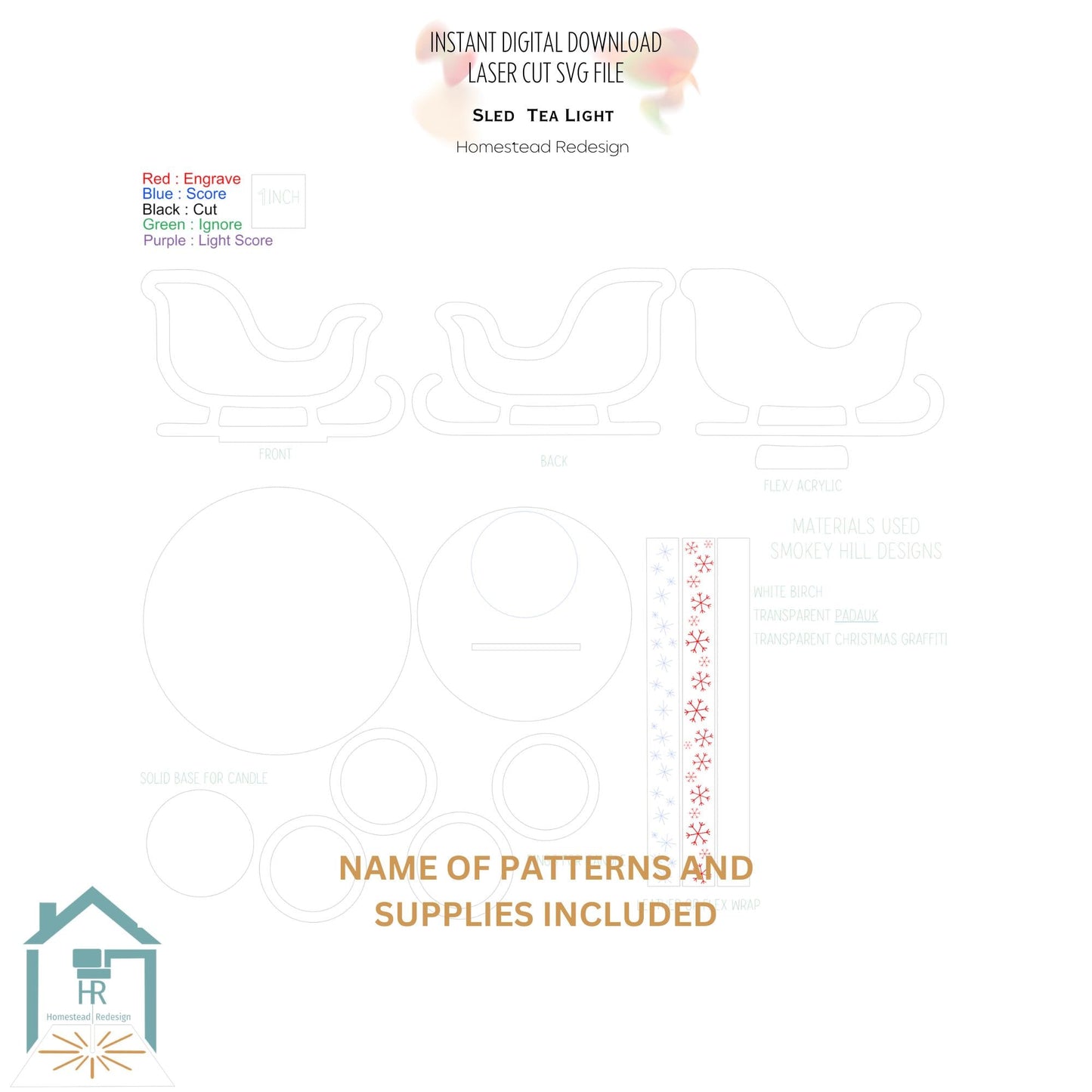Christmas Tea light holder set Nativity, Sled, Present Laser Ready Cut file, SVG Instant digital download.