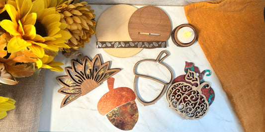 Fall Tea light holder set Laser Ready Cut file, SVG Instant digital download.