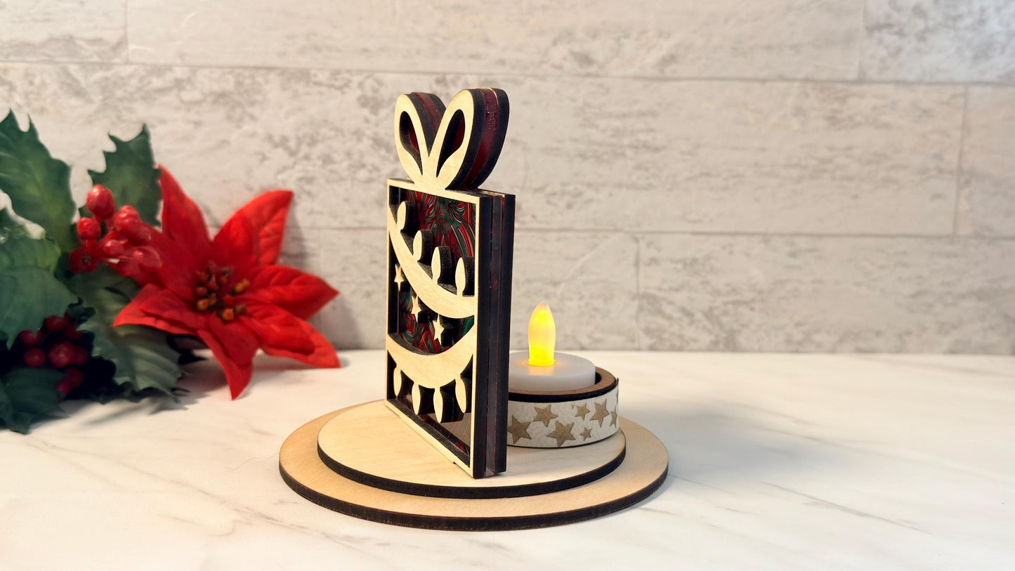 Christmas Tea light holder set Nativity, Sled, Present Laser Ready Cut file, SVG Instant digital download.