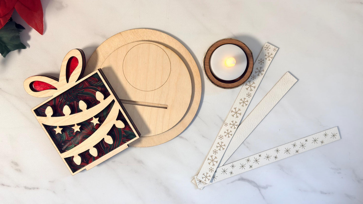 Christmas Tea light holder set Nativity, Sled, Present Laser Ready Cut file, SVG Instant digital download.