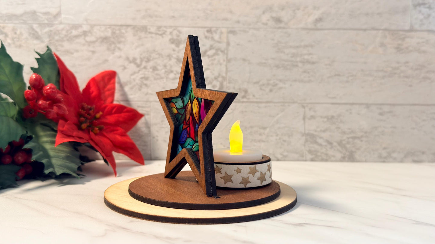Christmas Tea Star holder set, Laser Ready Cut file, SVG Instant digital download.