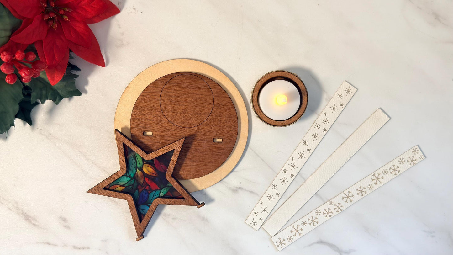 Christmas Tea Star holder set, Laser Ready Cut file, SVG Instant digital download.