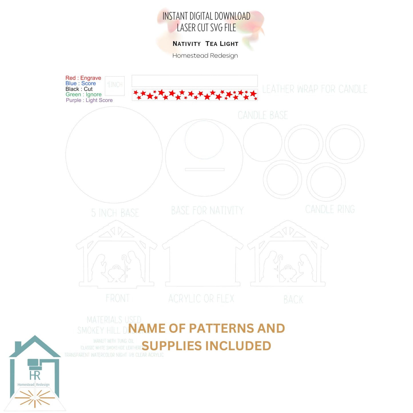 Christmas Tea light holder set Nativity, Sled, Present Laser Ready Cut file, SVG Instant digital download.