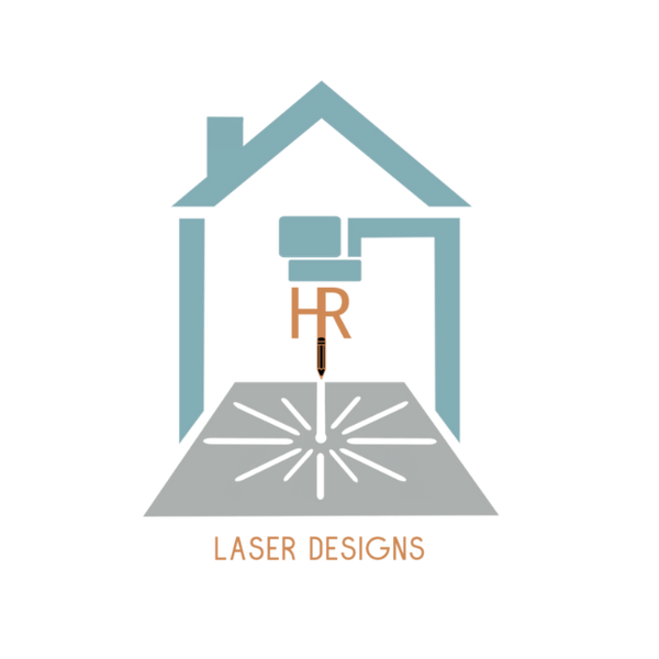 Logo of Laser Designs with a house and laser beam on a green background