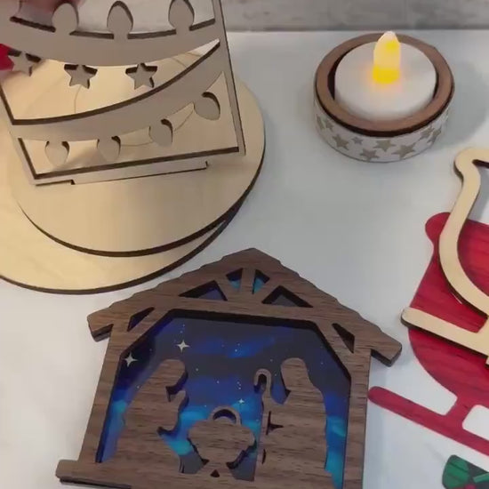 Fall Tea light holder set Laser Ready Cut file, SVG Instant digital download.