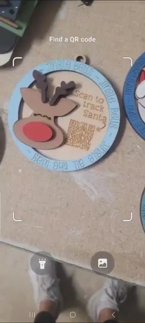 Santa Tracker QR code scan laser cut Christmas Ornament, Assorted Character Choices